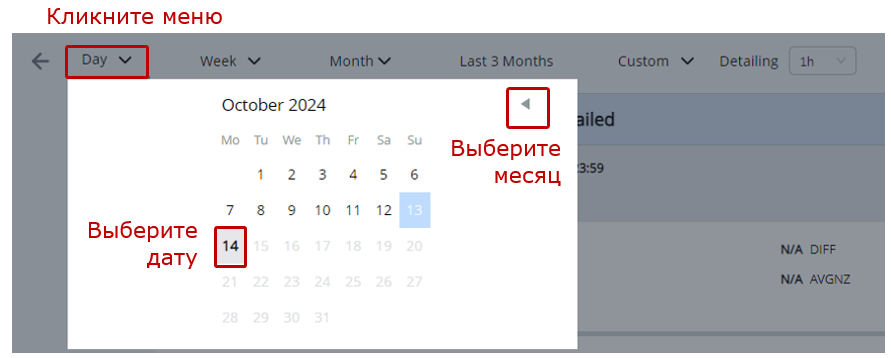 Пример использования вкладки Reports при формировании Аналитических отчетов_варианты задания периода времени_выбор периода &laquo;один день&raquo;