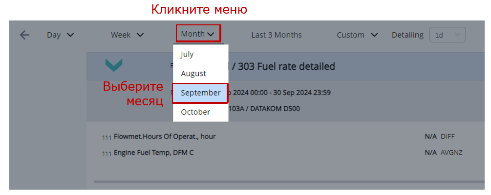 Пример использования вкладки Reports при формировании Аналитических отчетов_варианты задания периода времени_выбор периода &laquo;один месяц&raquo;