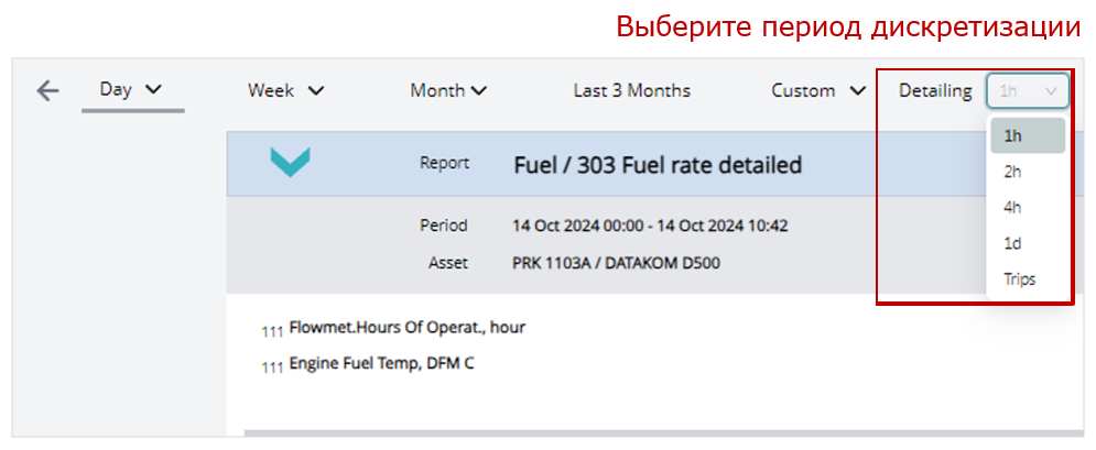 Пример использования вкладки Reports при формировании Аналитических отчетов_выбор периода дискретизации значений Параметров в табличных Отчетах