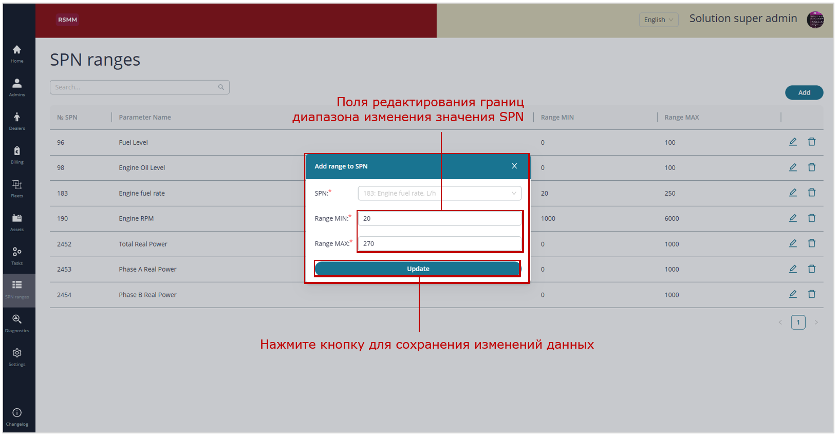 Примеры действий с SPN из набора Задач Отраслевого решения_редактирование диапазона изменения значения SPN