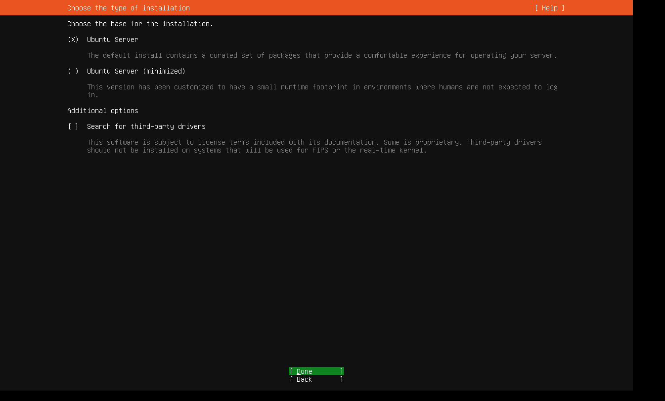 Убедитесь, что выбран Ubuntu Server и нажмите Done для продолжения