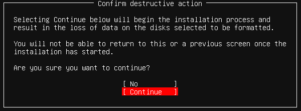 Нажмите Continue для подтверждения внесенных изменений в разметку диска