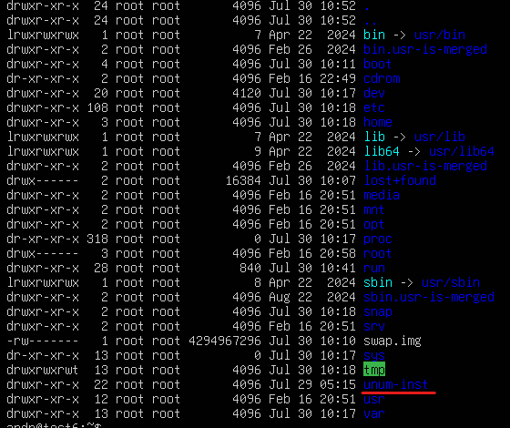 Проверьте создание директории /unum-inst с помощью команды: ls -la /