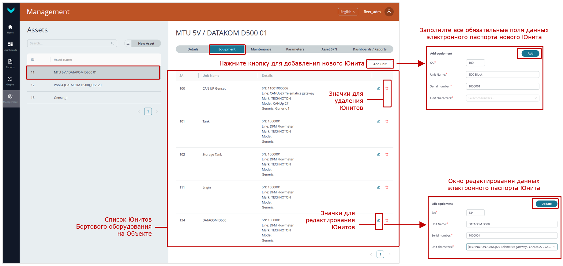 Пример добавление/редактирования Бортового оборудования Объекта