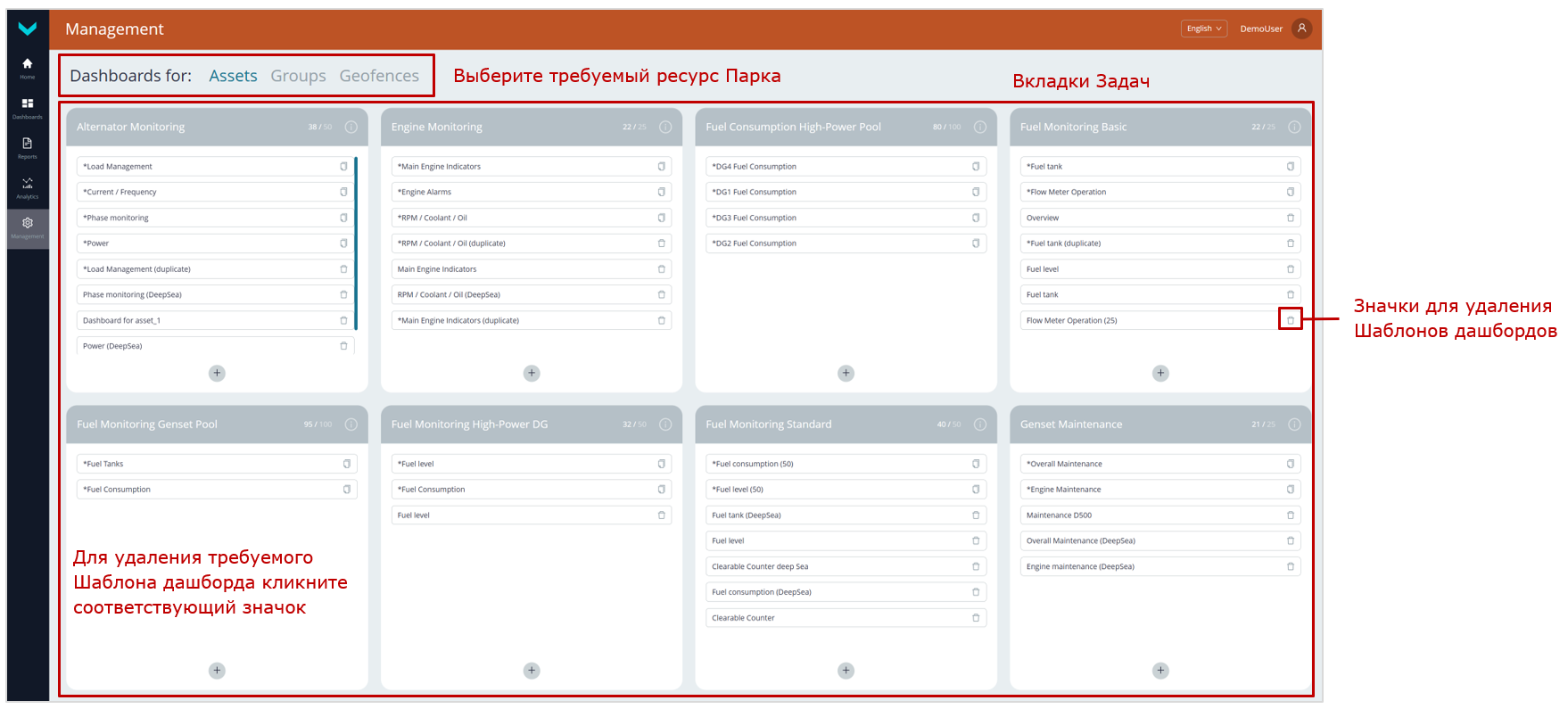 Пример удаления Шаблона дашборда