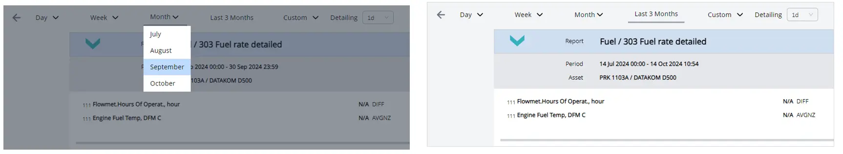 Пример вкладки Reports_варианты задания периода времени