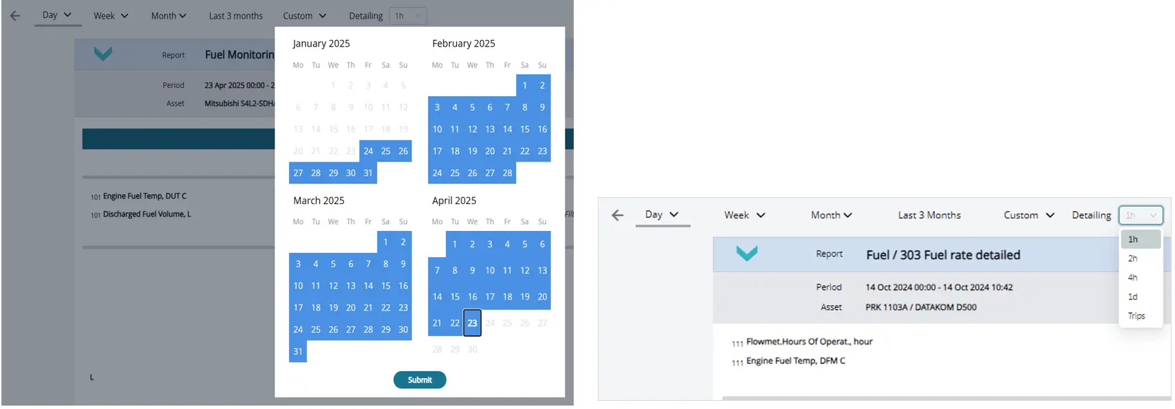Пример вкладки Reports_варианты задания периода времени