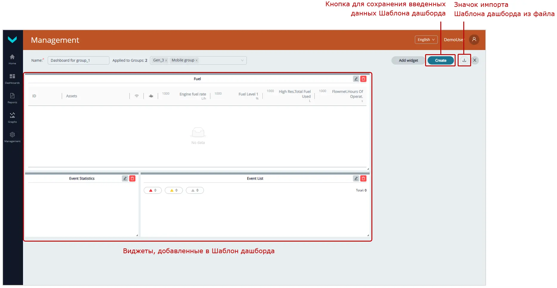 сохранение Шаблона дашборда, созданного для Группы